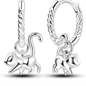Silver Cat Hoop Earrings
